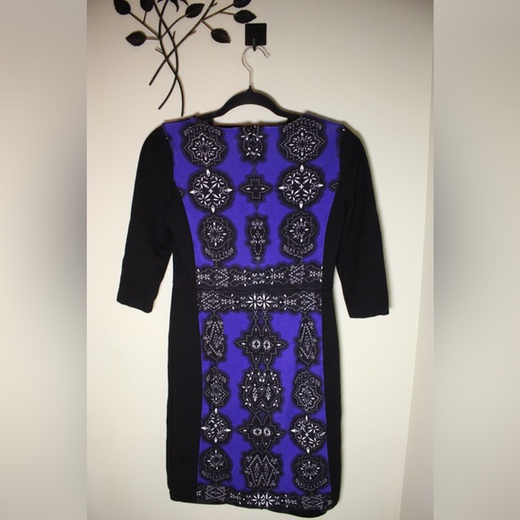 Adrianna Papell Women's Jewel Printed 3/4 Sleeve Fitted Blue Black Dress Size 4 - Picture 9 of 10